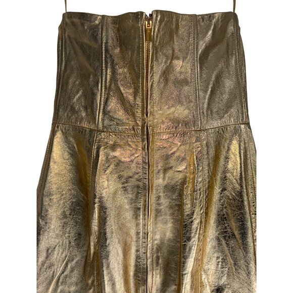 Blumarine Strapless Midi Dress in Gold 42 New Womens Leather Strapless - Picture 8 of 16